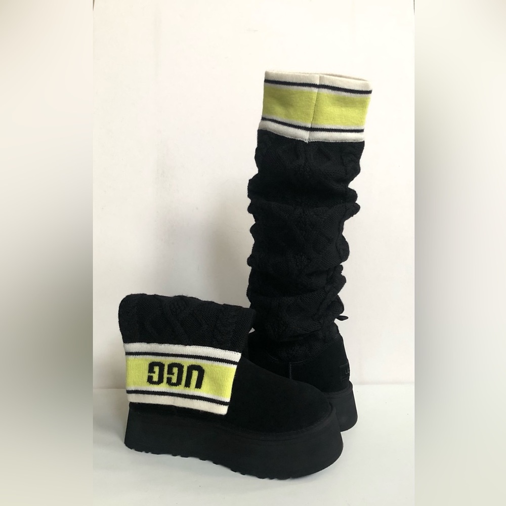 UGG CLASSIC SWEATER LETTER TALL BLACK PLATFORM BOOTS sz US 7 / EU 38 / UK 5 - Picture 4 of 7